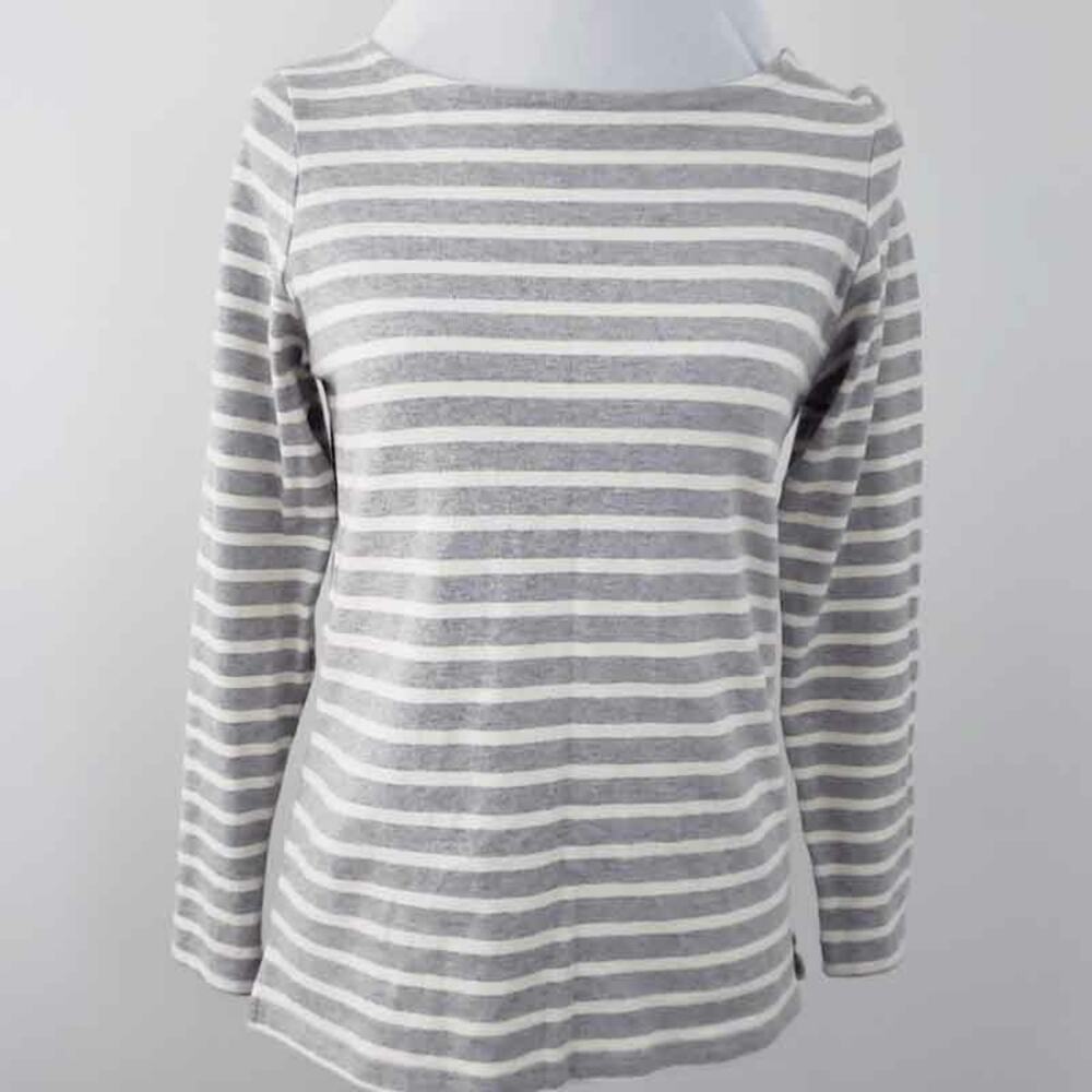 Wordtrober Ladies Casual Shirt Stripe Gray Cream Long Sleeve Fits Like Small